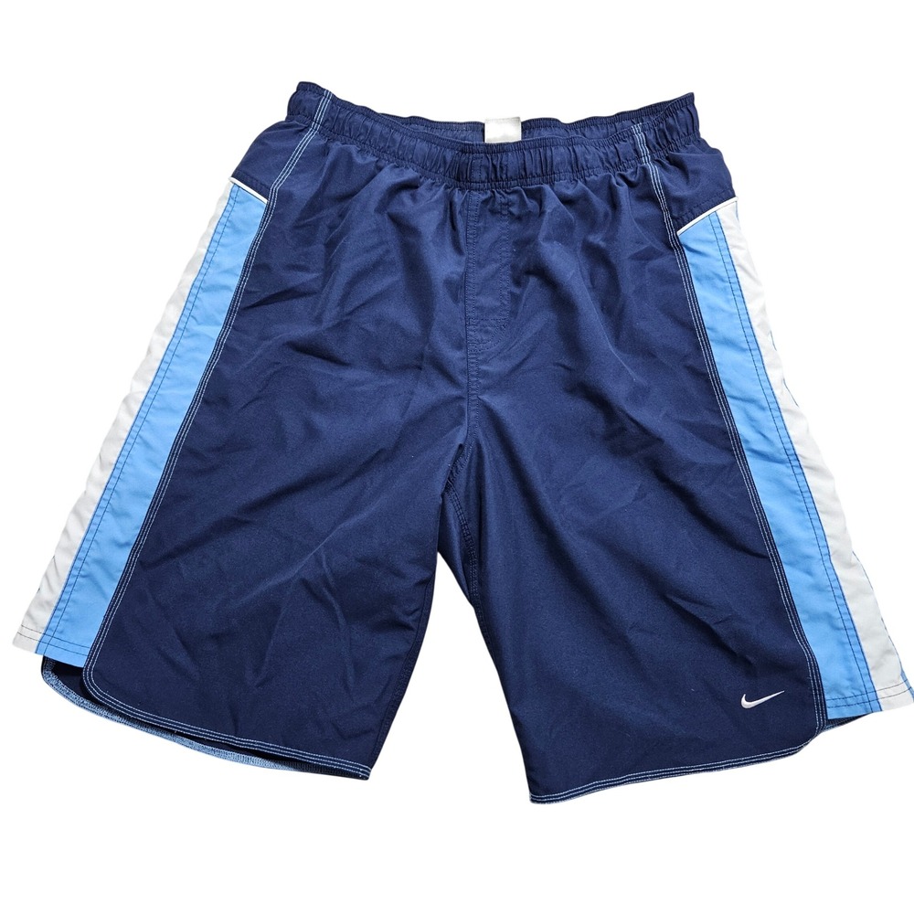 Nike Mens Navy Blue Colorblock Swim Trunks Board Shorts Mesh Lined Size‎ M